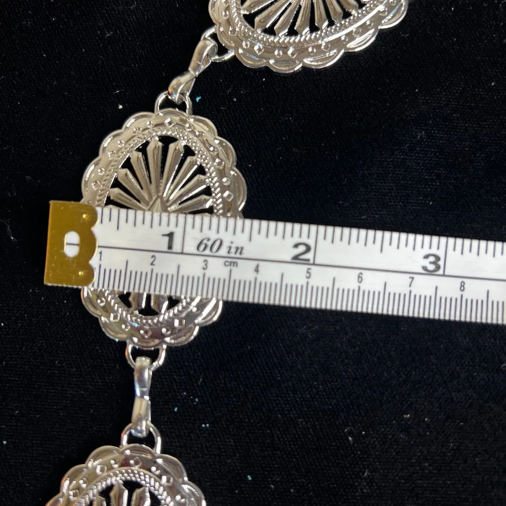 XXL 60” Long New Western Boho Floral Silver  Concho Chain Belt